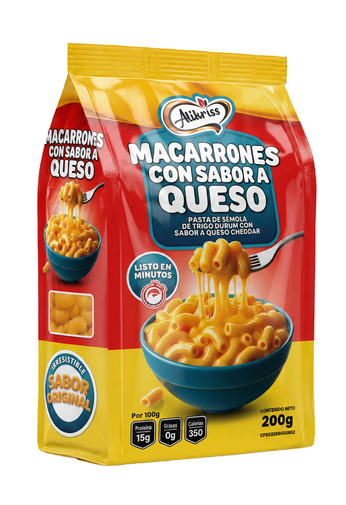 Empaque Macarrones con Sabor a Queso Alikriss 200g