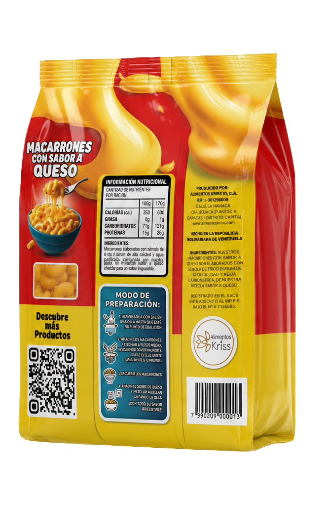 Reverso – Información nutricional y modo de preparación Alikriss